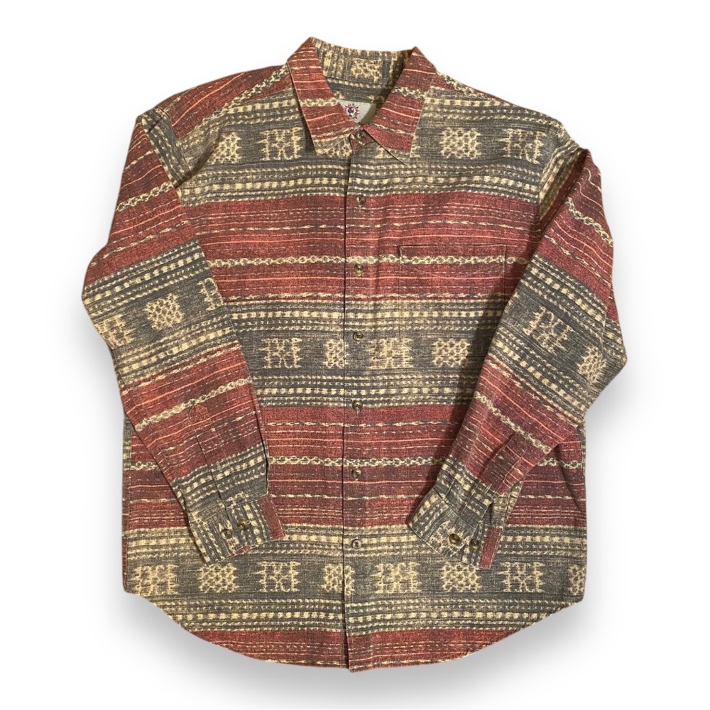 Men's Territory Ahead Button-Down Shirt Multicolor Striped L BOHO Aztec Casual